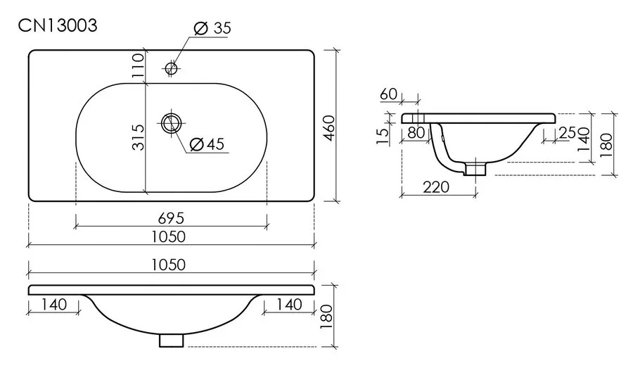 Раковина Ceramica Nova Sabo 100 см черная матовая CN13003MB (детальная фотография), современные, hi-tech