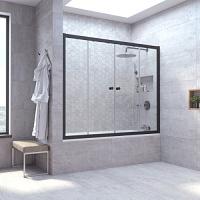 Душевая шторка на ванную профиль черный глянцевый стекло шиншилла Vegas-glass