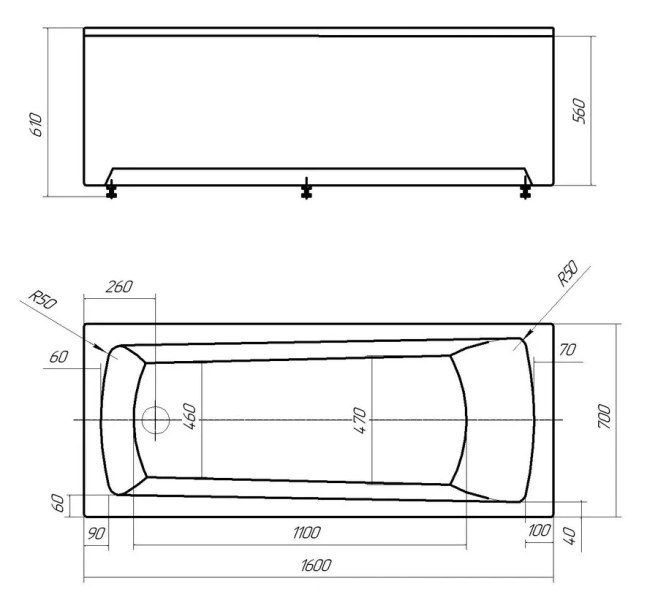 Ванна акриловая Azario Enrica AV.0030160 160 x 70 см, белая (детальная фотография), акриловые