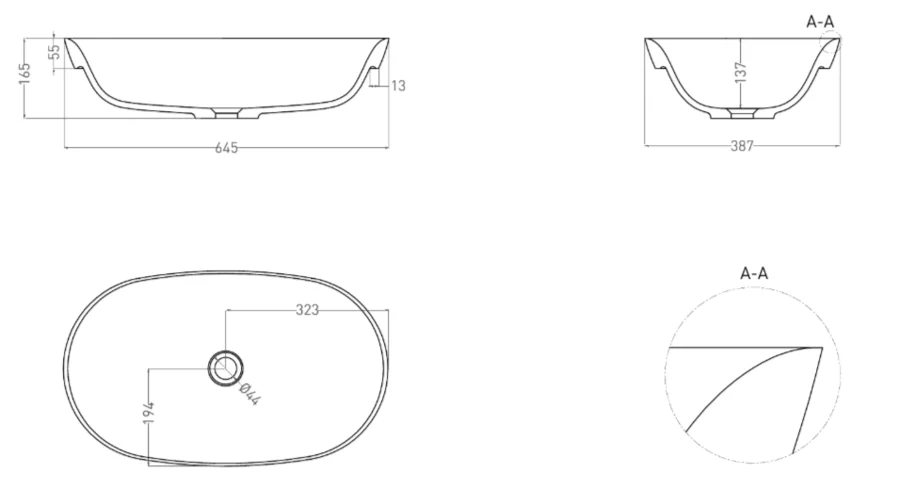 Раковина Salini Marea 01 65 см белая матовая 1802201M (детальная фотография), современные, hi-tech