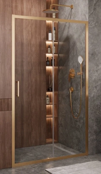 Душевая дверь в нишу Cezares Molveno 120 см стекло прозрачное профиль золото MOLVENO-BF-1-120-C-BORO-IV (детальная фотография)