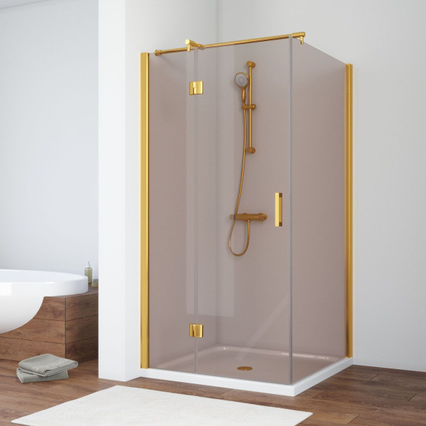 Душевой уголок профиль золотой стекло бронза Vegas-glass AFP-Fis TUR NOVO 90 09 05 L (детальная фотография)