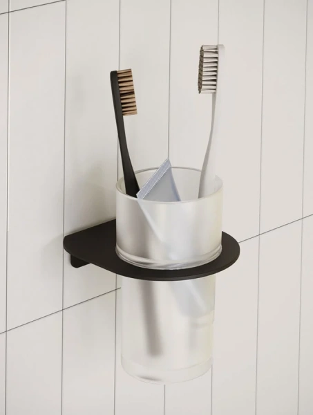 Стакан для ванной IDDIS Noa черный матовый NOABLG0i45 (детальная фотография), черные, комбинированные