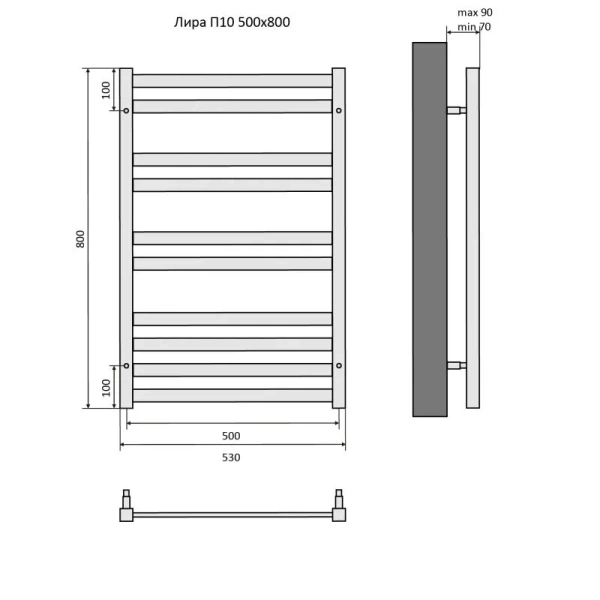 Полотенцесушитель водяной Акватек Лира 50x80 см черный муар AQ KP1080BL (детальная фотография), современные, hi-tech