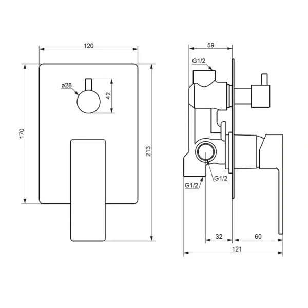 Смеситель для душа Damixa Gala 537100 встраиваемый (детальная фотография), для душа