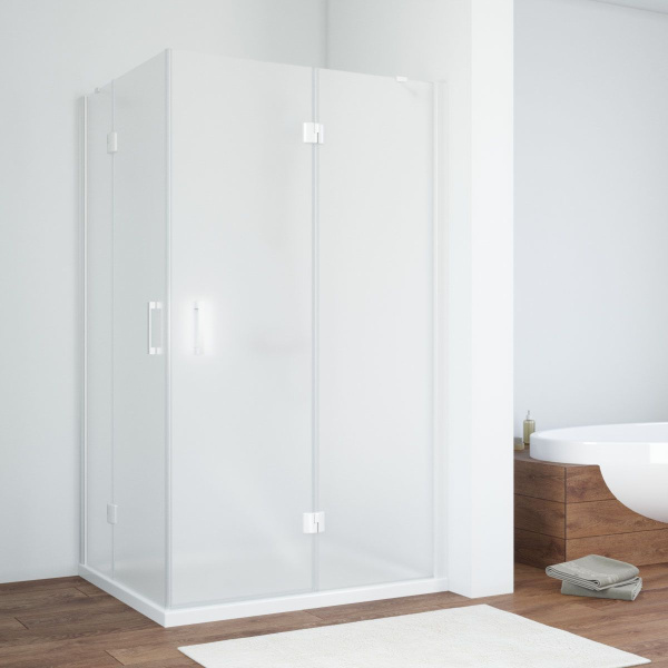 Душевой уголок профиль белый стекло сатин Vegas-glass AFA-F NOVO 120*80 01 10 R (детальная фотография)