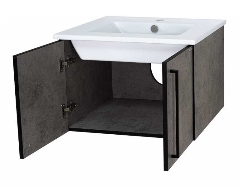 Тумба под раковину подвесная Misty Rock 75 см бетон светло-серая ROCK-06075-50-2 (детальная фотография), лофт
