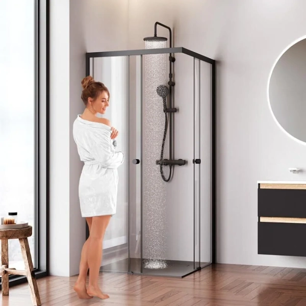 Душевой уголок Am.Pm X-Joy 90x90 см профиль черный, стекло прозрачное W94G-403-9090-BТ (детальная фотография), черные