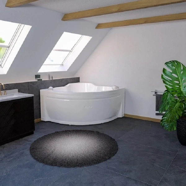 Гидромассажная ванна Радомир Сорренто 1-80-2-0-9-039, 130 x 130 см, рама-подставка, подголовник - 2 шт., фронтальный экран, сифон, слив-перелив автомат, гидромассаж Релакс хром КУ 100, белая (детальная фотография), с гидромассажем