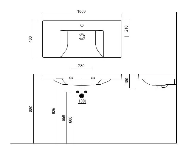 Раковина Kerama Marazzi Cubo 100 см с крепежом CU.wb.100 (детальная фотография), современные, hi-tech