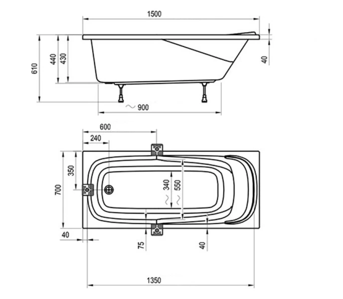 Ванна акриловая Ravak Vanda II 150х70 см прямоугольная CO11000000 (детальная фотография), прямоугольные