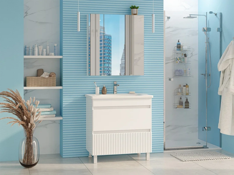 Тумба под раковину напольная Misty Мира 80 см белая П-Мир-01080-012Я (детальная фотография), в наличии