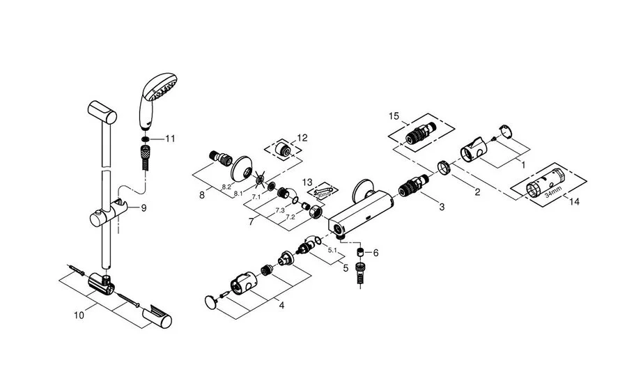 Душевой комплект Grohe Grohtherm 800 хром 34565001 (детальная фотография), современные, hi-tech