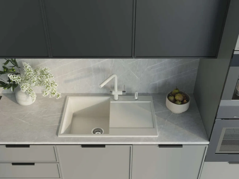 Мойка для кухни Omoikiri Daisen 78T WH 78 см белая 4993522 (детальная фотография), из искусственного гранита