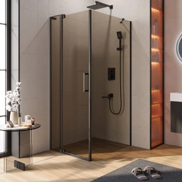 Душевой уголок Cezares Slider 80х100 см стекло бронзовое профиль черный SLIDER-AH-1-100-70/80-BR-NERO (детальная фотография)