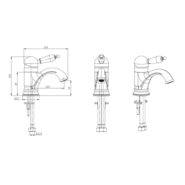 Смеситель для раковины Boheme Tradizionale Chromo хром ручка черная 261-BLС (детальная фотография), для раковины