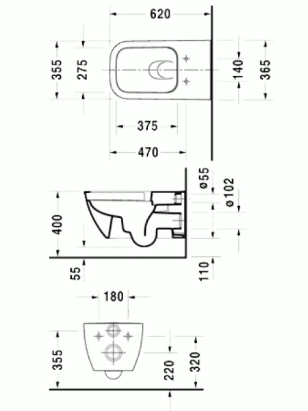Унитаз подвесной с вертикальным смывом, без смывного обода, Duravit Happy D.2 2550090000 (детальная фотография), подвесные
