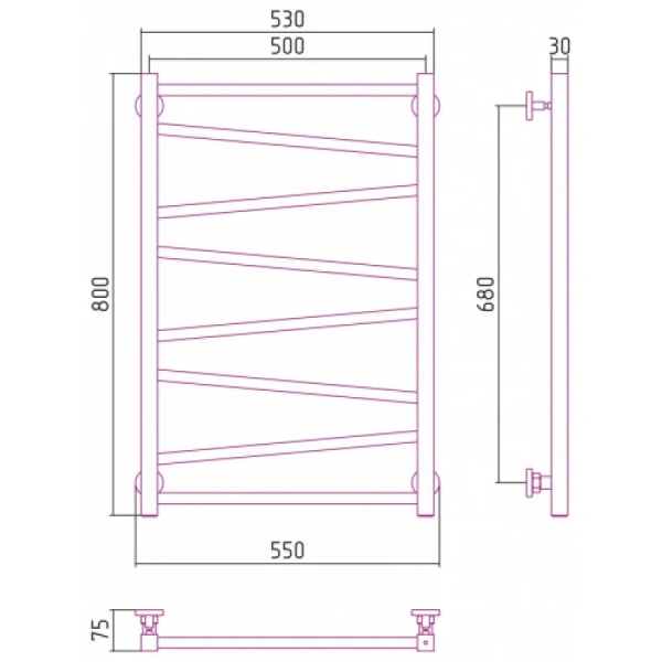 Полотенцесушитель водяной Сунержа Сирокко 50х80 см темный титан муар 15-0253-8050 (детальная фотография), современные, hi-tech