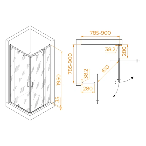Душевой уголок RGW Passage PA-038B 80x80 см профиль черный 350803888-14 (детальная фотография), прямоугольные, квадратные