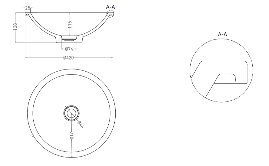 Раковина Salini Marea 05 42 см встраиваемая 1802205M (детальная фотография), современные, hi-tech