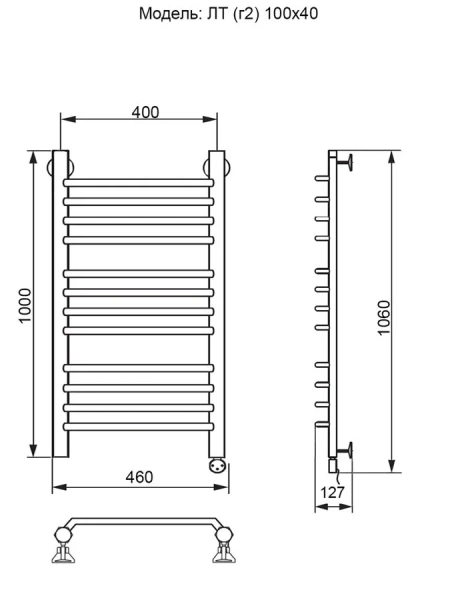 Полотенцесушитель электрический Ника Trapezium 100х40 см правый ЛТ Г2 100/40 прав (детальная фотография), современные, hi-tech