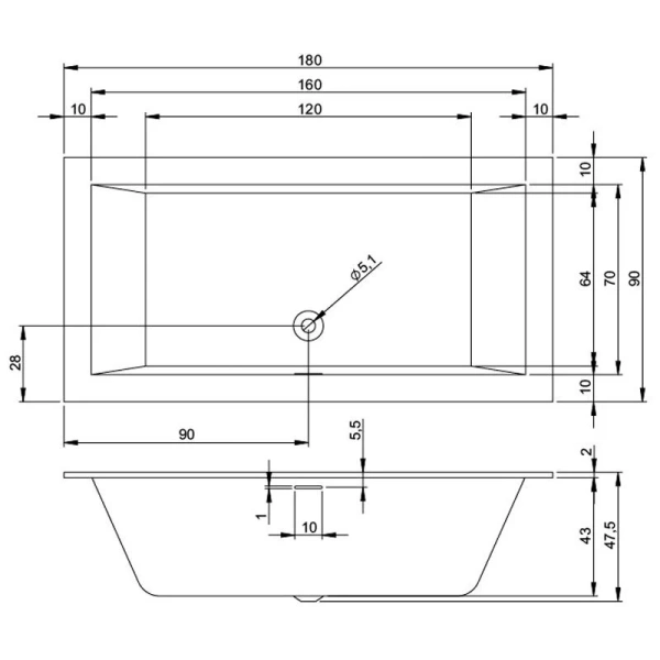 Акриловая ванна Riho Rething Cubic 180 x 90 см Pulg&Play, B107011005 (детальная фотография), 180x90 см