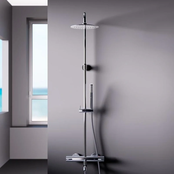 Душевая стойка Damixa Scandinavian Pure 936810 с термостатом (детальная фотография), с тропическим душем