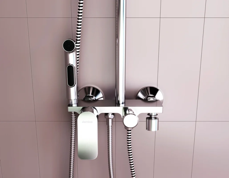 Душевая стойка Damixa Apollo с гигиеническим душем, квадратная DX220920000 (детальная фотография), без излива