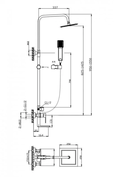 Душевая стойка BelBagno Romano со смесителем ROMANO-VSCM-CRM (детальная фотография), современные, hi-tech
