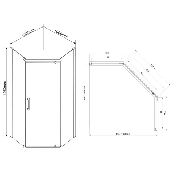 Душевой уголок Vincea Stresa 100x100 см стекло шиншилла VSP-1S100CH (детальная фотография), рифленые