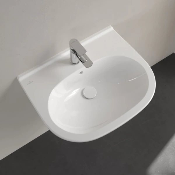 Раковина Villeroy & Boch O.novo 60 см с покрытием AntiBac 516060T1 (детальная фотография), полукруглая