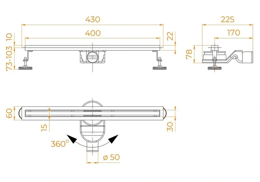 Душевой трап RGW SDR-54Gb 40 см золото Brush 79215440-06 (детальная фотография), душевой трап