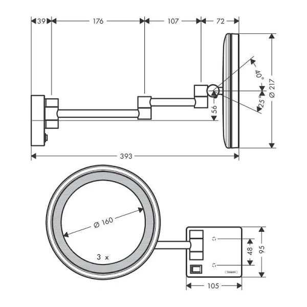 Зеркало с подсветкой Hansgrohe AddStoris черное матовое 41790670 (детальная фотография), по запросу