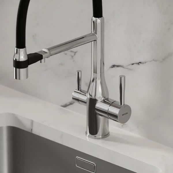 Смеситель для кухни Sancos Garda хром SC4009CH (детальная фотография), с поворотным изливом, с коротким изливом, с гибким изливом