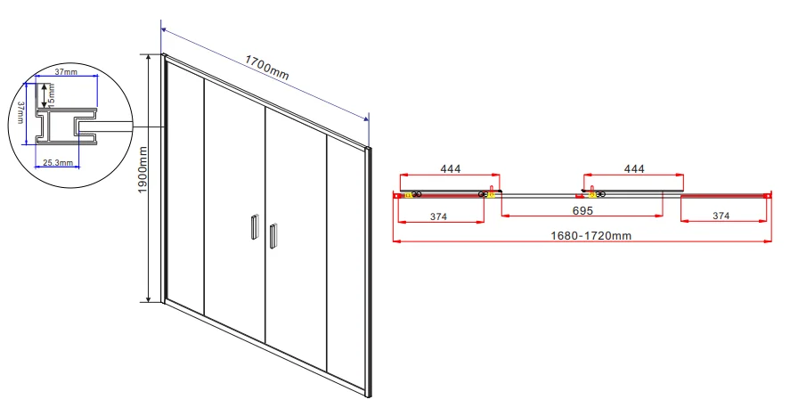 Душевая дверь в нишу Vincea Garda 170 см стекло прозрачное VDS-1G2170CL (детальная фотография), современные, hi-tech