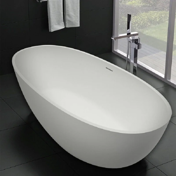 Ванна из искусственного камня 169х85 Azario Clovis CLO17085S отдельностоящая, цвет белый матовый (детальная фотография), овальные