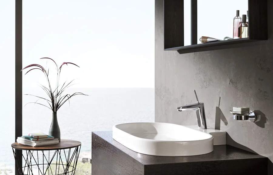 Смеситель для раковины Grohe Eurodisc Joy 23427 (детальная фотография), хром, белые