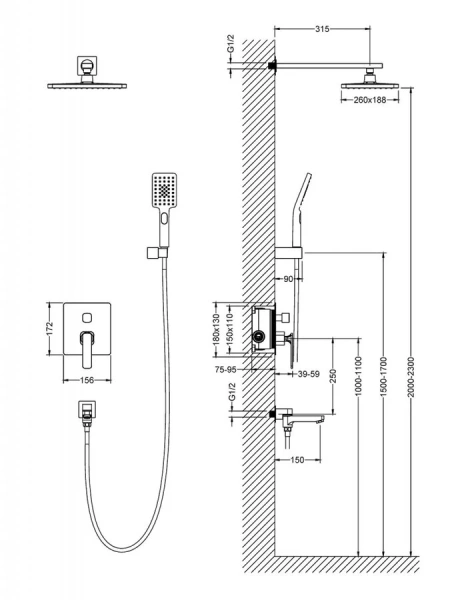 Душевой комплект черный Timo Torne SX-4399/03SM (детальная фотография), в наличии