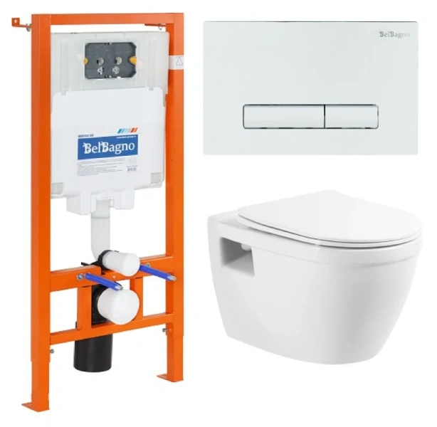 Унитаз с инсталляцией BelBagno Loto с кнопкой смыва BB070CHR/SC/BB002-80/BB018-GV-BIANCO (детальная фотография)