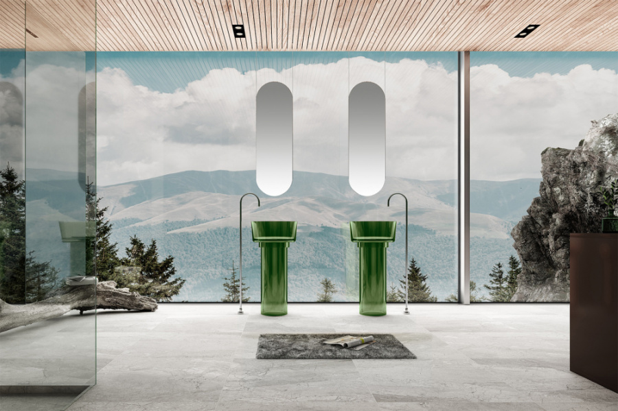 Раковина напольная Abber Kristall 45 см зеленая AT2702Emerald (детальная фотография), напольные, свободностоящие