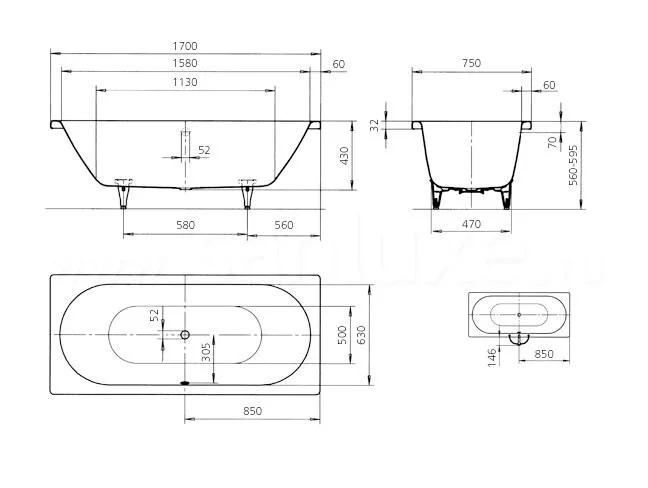 Ванна стальная Kaldewei Classic Duo mod. 107 170x75 см с покрытием Easy-Clean и Anti-SlIp 290730003001 (детальная фотография), современныe, hi-tech