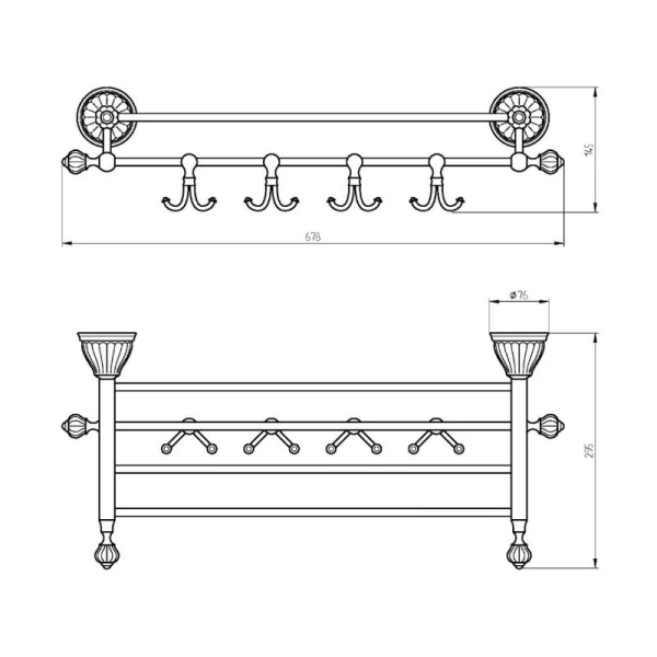 Полотенцедержатель Migliore Olivia белая керамика, бронза 17434 (детальная фотография), классические, ретро, декорированные