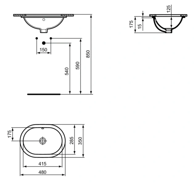 Раковина Ideal Standard Connect 48 см встраиваемая E504601 (детальная фотография), современные, hi-tech