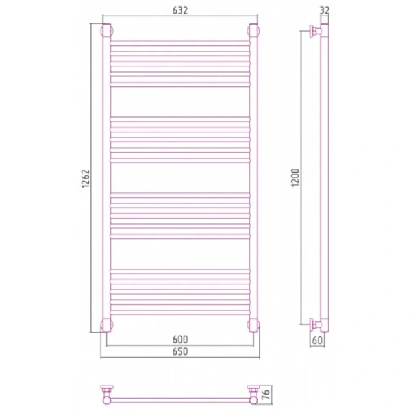 Полотенцесушитель водяной Сунержа Богема+ 60х120 см сатин 071-0220-1260 (детальная фотография), современные, hi-tech