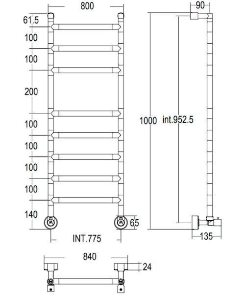 Полотенцесушитель водяной Margaroli Sereno 484-8L, 8 секций (детальная фотография), современные, hi-tech