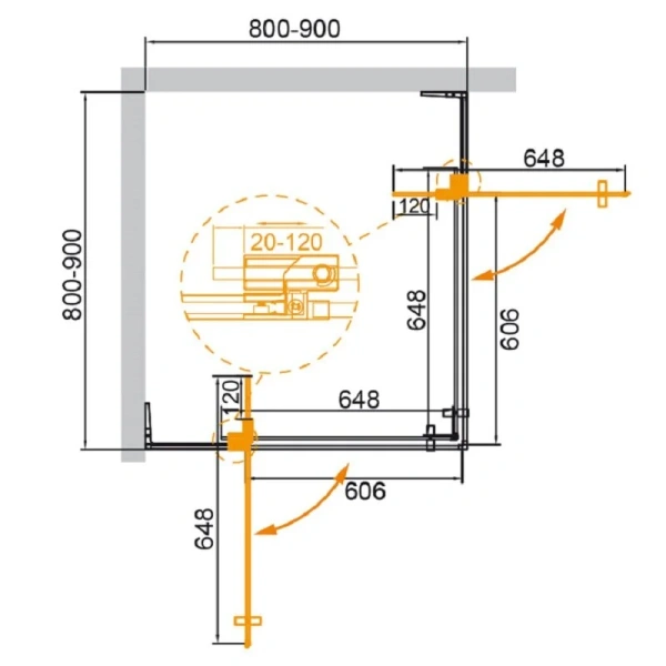 Душевой уголок Cezares Slider 90x90 см стекло серое профиль хром SLIDER-A-2-80/90-GRIGIO-Cr (детальная фотография), прямоугольные, квадратные