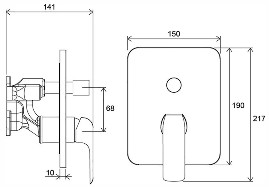 Смеситель для душа встраиваемый Ravak Flat FL 065.00 X070123 (детальная фотография), из латуни, недорогие, прямоугольная форма