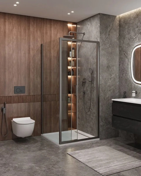 Душевой уголок Cezares Molveno 100х90 см стекло прозрачное профиль оружейная сталь MOLVENO-AHF-31-100/90-C-GM-IV (детальная фотография), другие