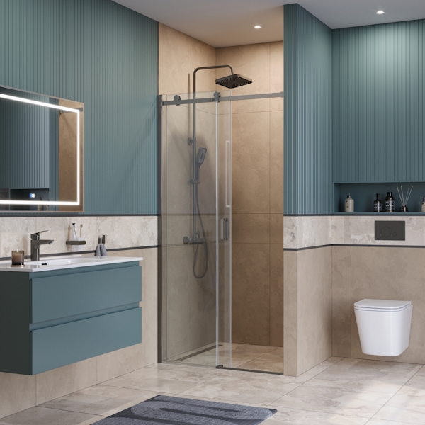 Душевая дверь в нишу BelBagno Soft Close 130 см профиль оружейная сталь SOFT_CLOSE-2-BF-1-130-C-GM (детальная фотография), 130 см