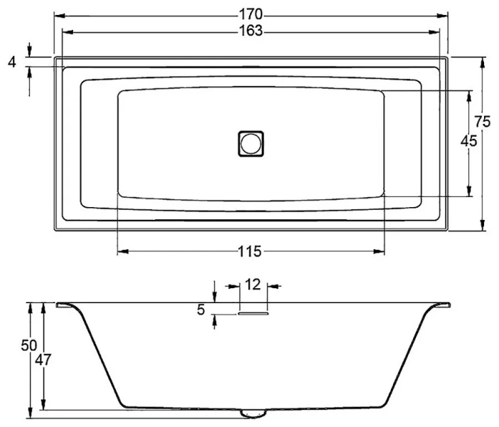 Ванна акриловая Riho Still Square 170х75 см белая B100001005 (детальная фотография), акриловые